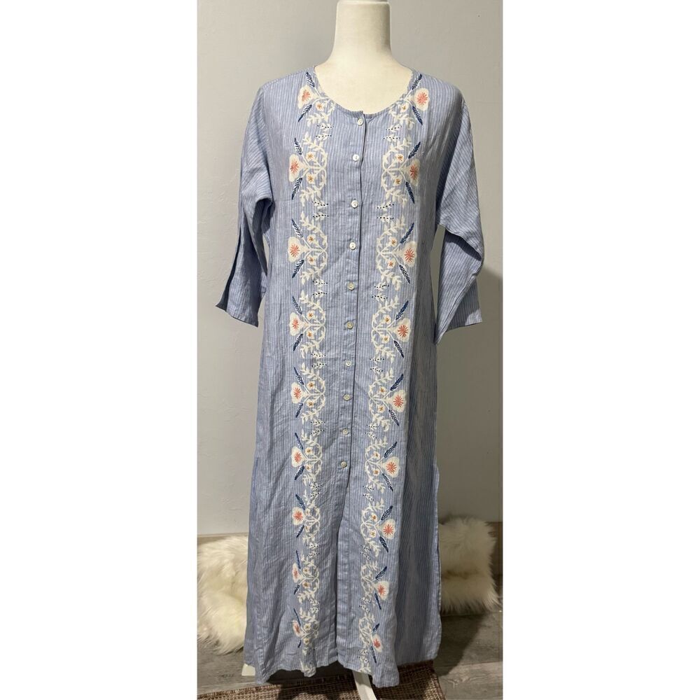 Roller Rabbit x Gorsuch NWT Liza pinstripe light blue embroidered button front w